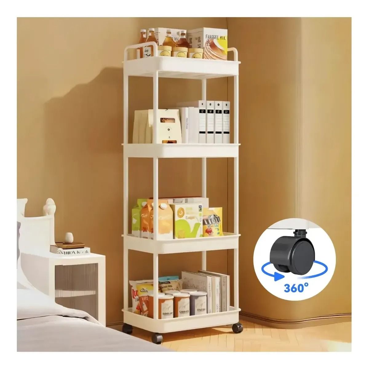 GENERICO - Carrito De Almacenamiento De 4 Niveles Con Asa Cocina Baño Blanco