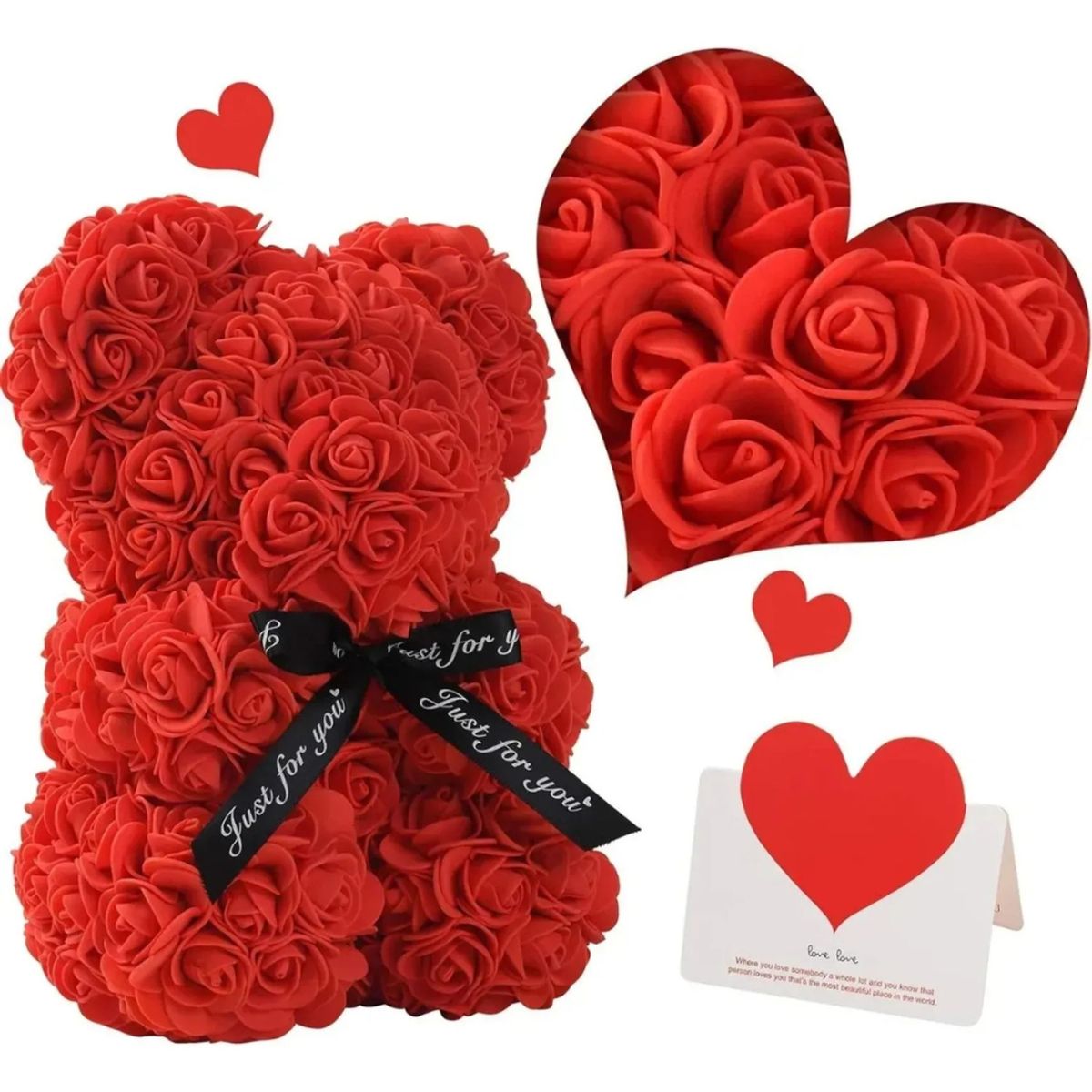 MOVI - Oso de Rosas Artificiales Rojas con Caja de Regalo