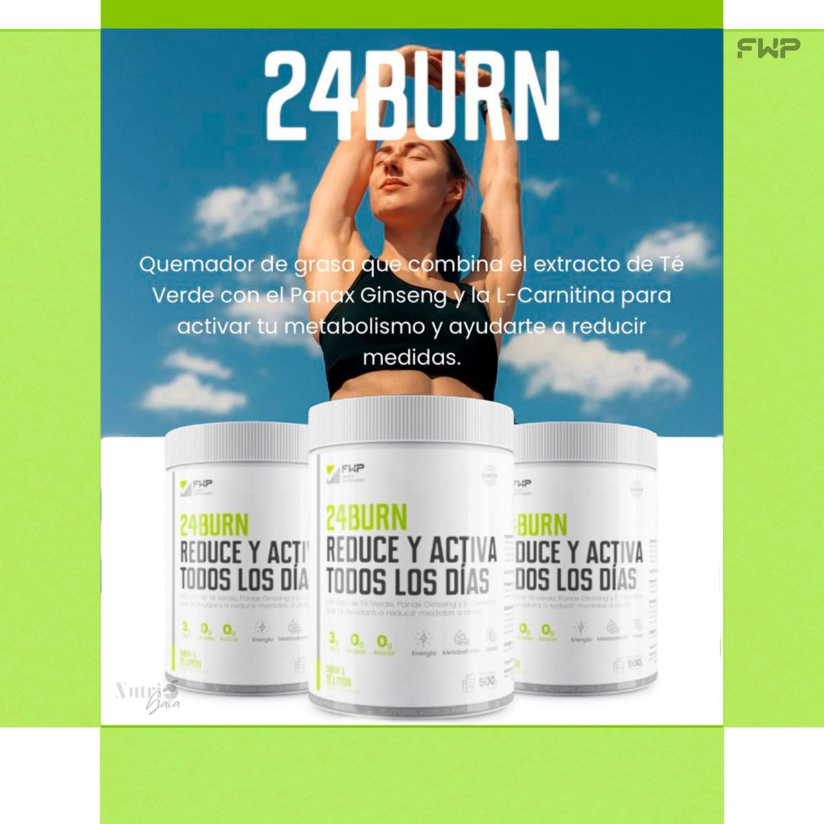GENERICO - 24BURN FWP Original-Té Verde + Panax Ginseng + L-Carnitina -Energía Metabolismo y Activación - 500mg