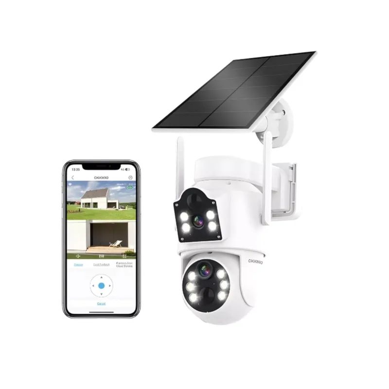 GENERICO - Cámara Seguridad Solar Doble Lente Vigilancia