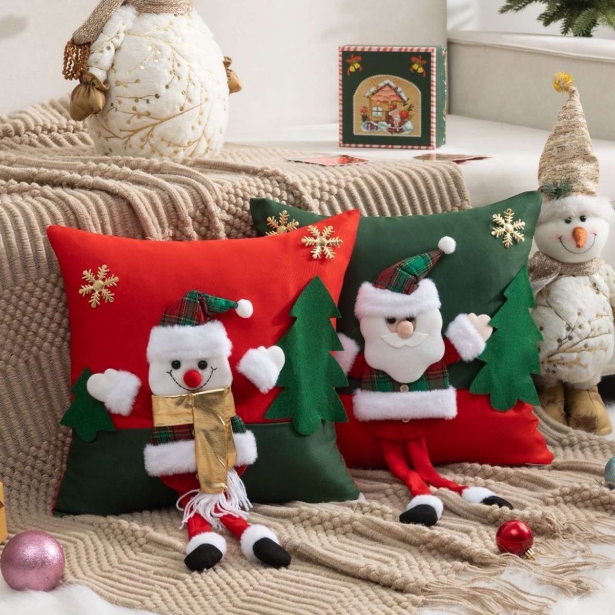 GENERICO - SET DE 2 FUNDAS DE COJIN PARA NAVIDAD 3D