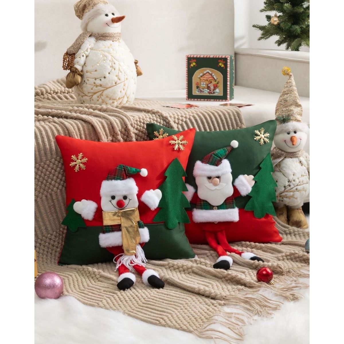 GENERICO - SET DE 2 FUNDAS DE COJIN PARA NAVIDAD 3D