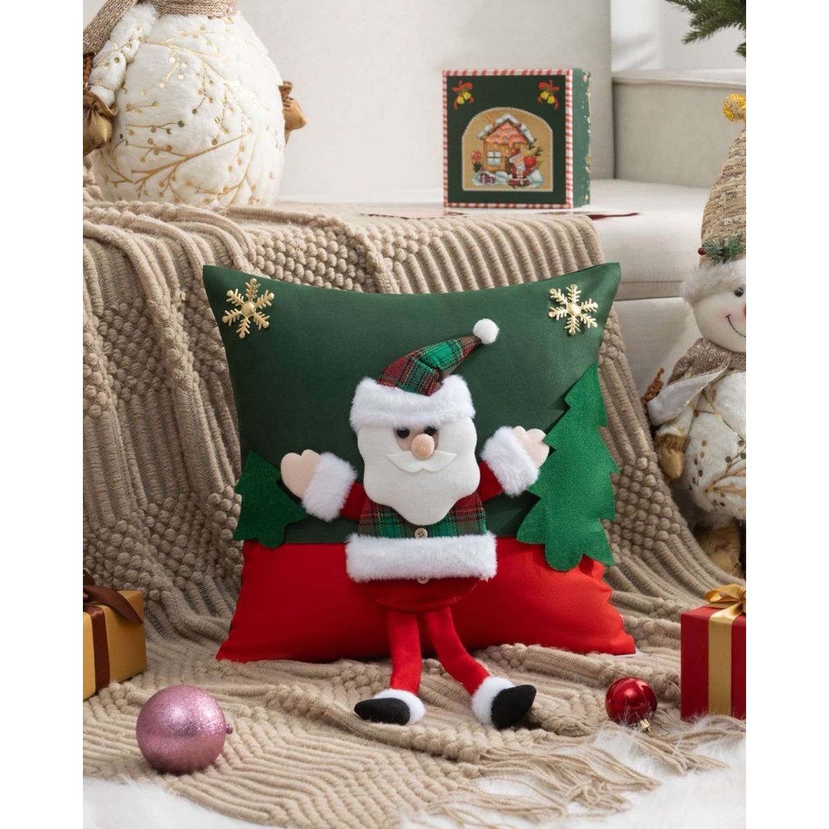 GENERICO - SET DE 2 FUNDAS DE COJIN PARA NAVIDAD 3D