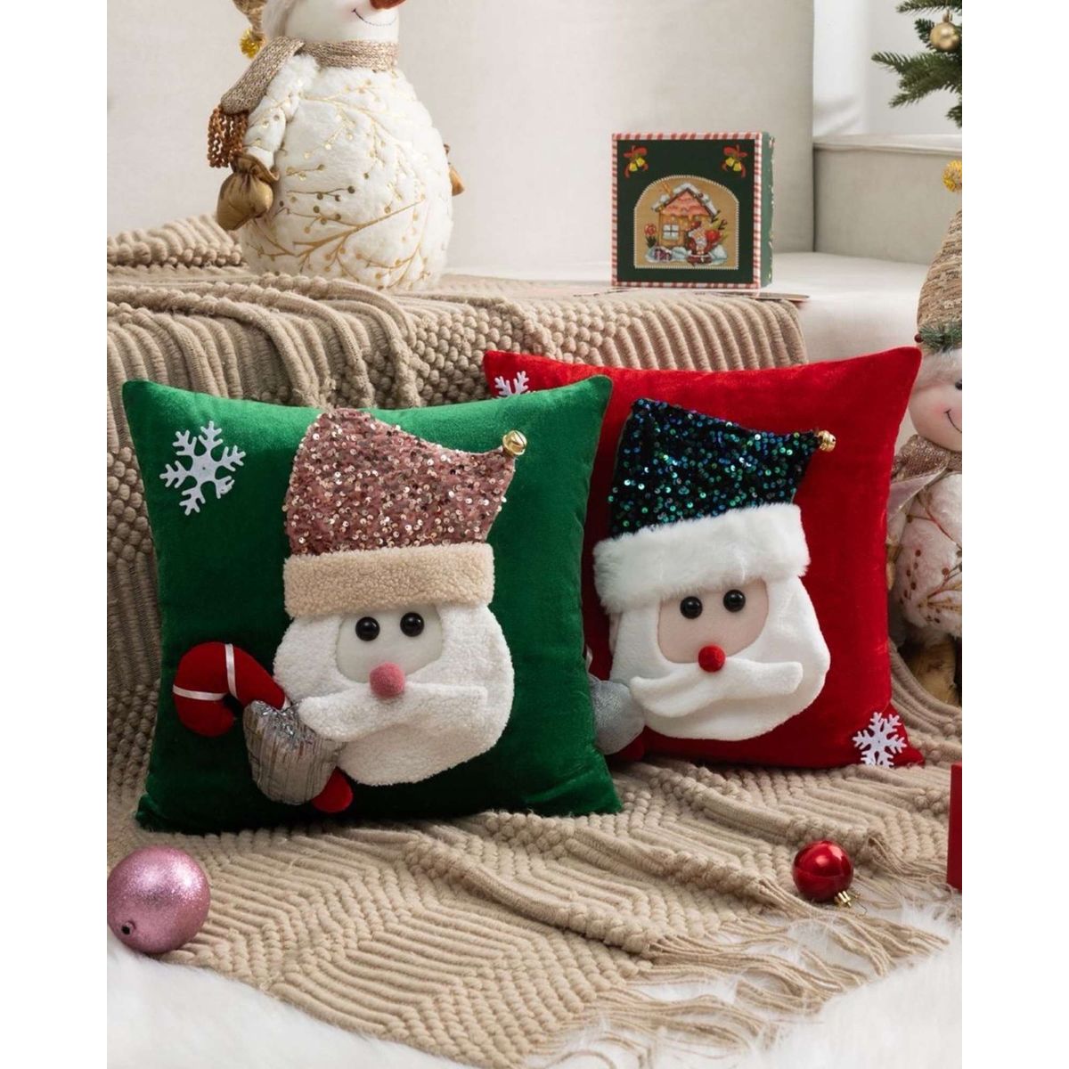 GENERICO - SET DE 2 FUNDAS DE COJIN PARA NAVIDAD 3D…