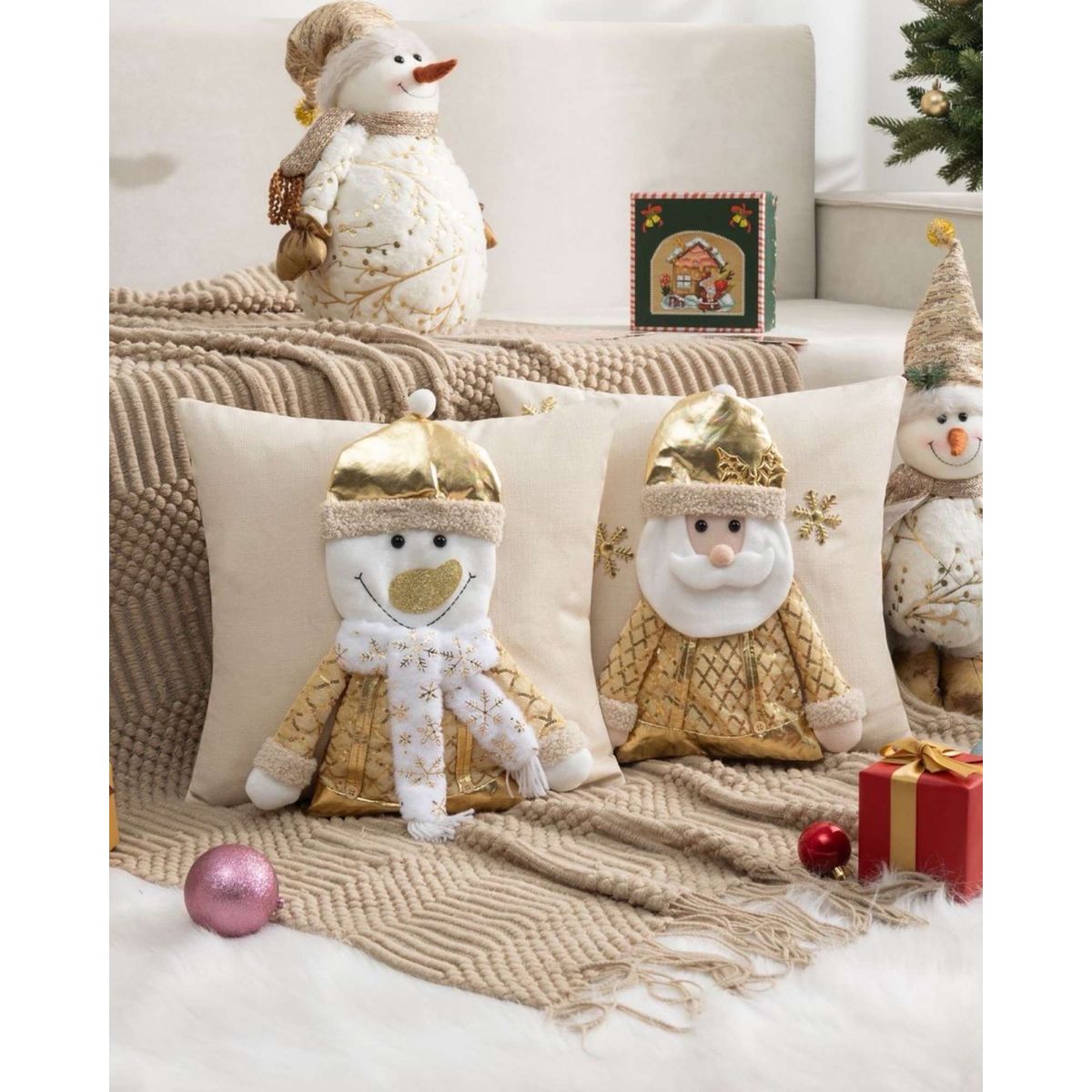GENERICO - SET DE 2 FUNDAS DE COJIN PARA NAVIDAD 3D…