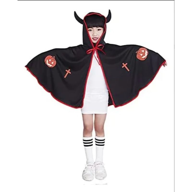 GENERICO - Capa infantil de Halloween con cuernos de diablillo