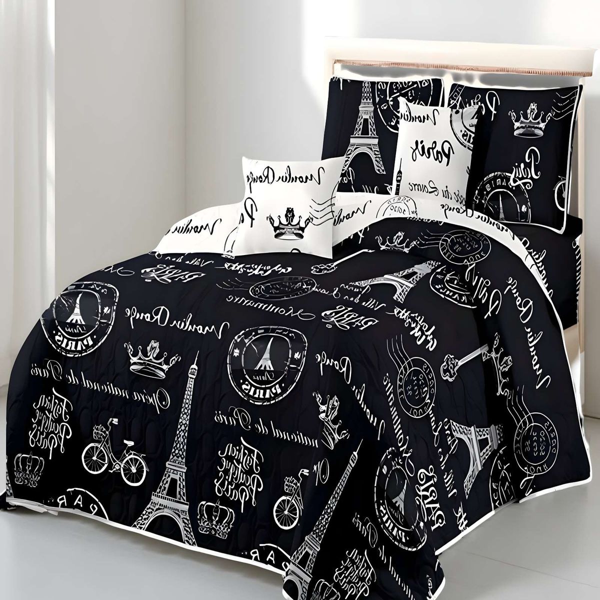 GENERICO - QUILT DE VERANO KING DISEÑO PARIS NEGRO