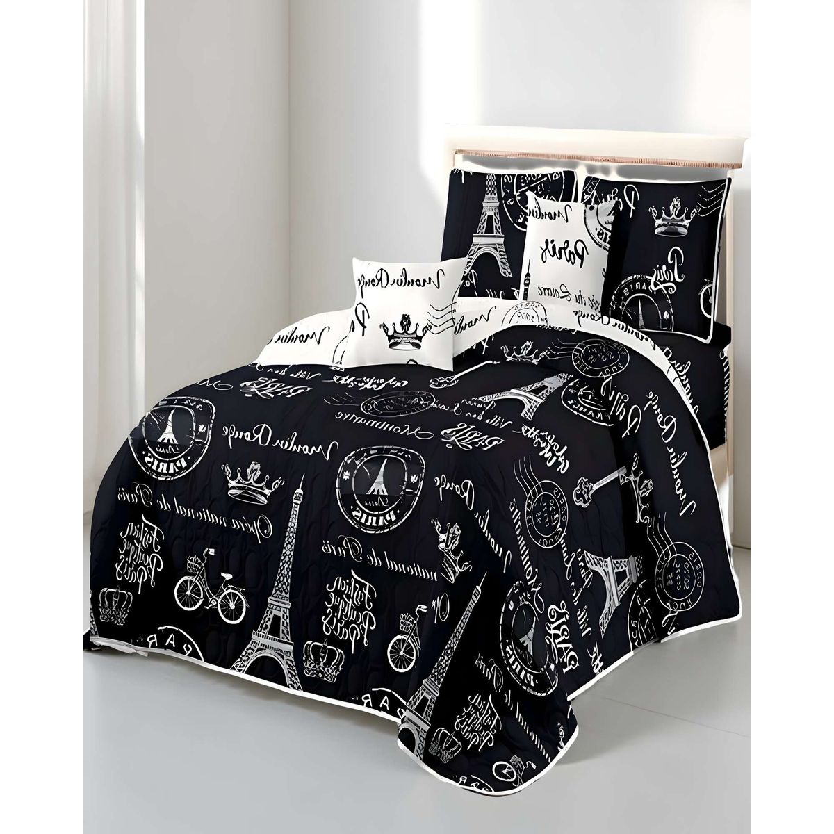 GENERICO - QUILT DE VERANO KING DISEÑO PARIS NEGRO