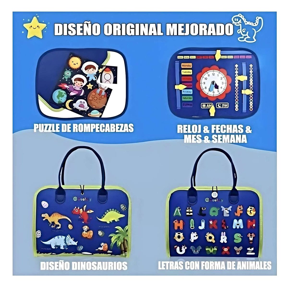 GENERICO - Tablero Sensoriales Interactivo Montessori Juego Educativo Azul