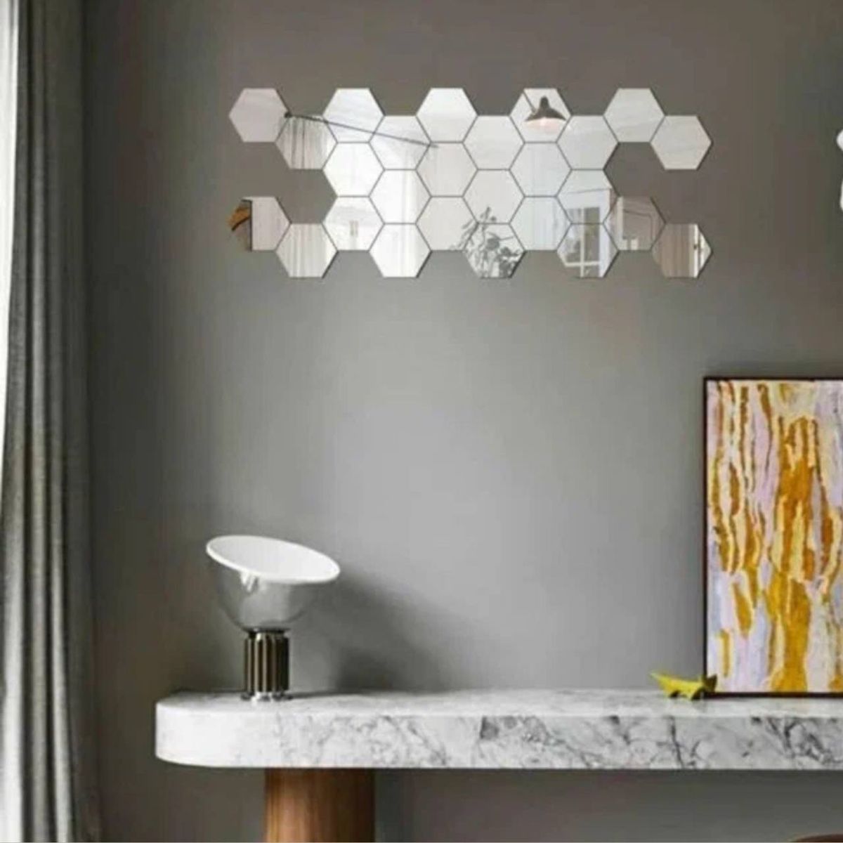 GENERICO - Pack 8 Vinilo Espejo Pared Adhesivo Hexagonal Decorativo