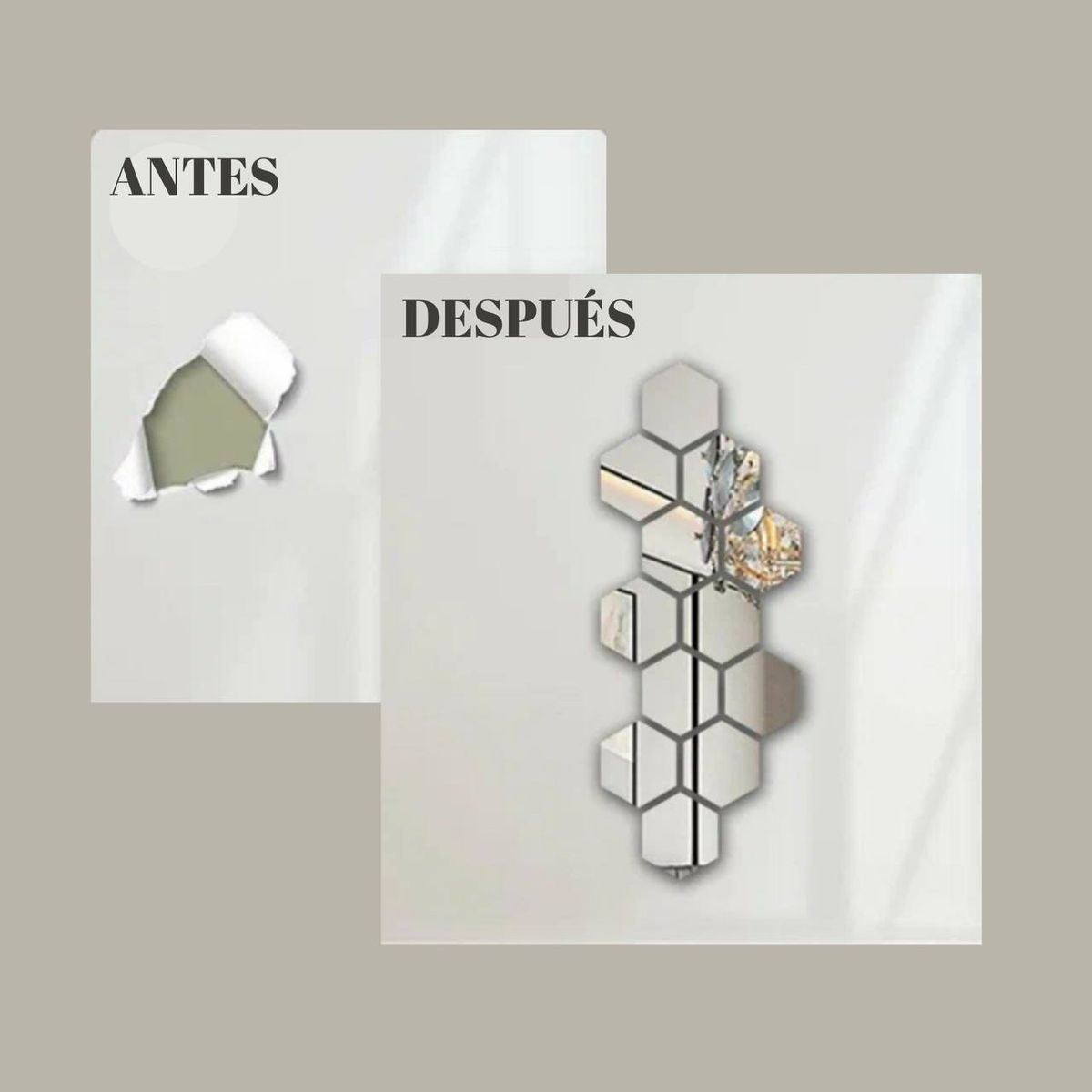 GENERICO - Pack 8 Vinilo Espejo Pared Adhesivo Hexagonal Decorativo