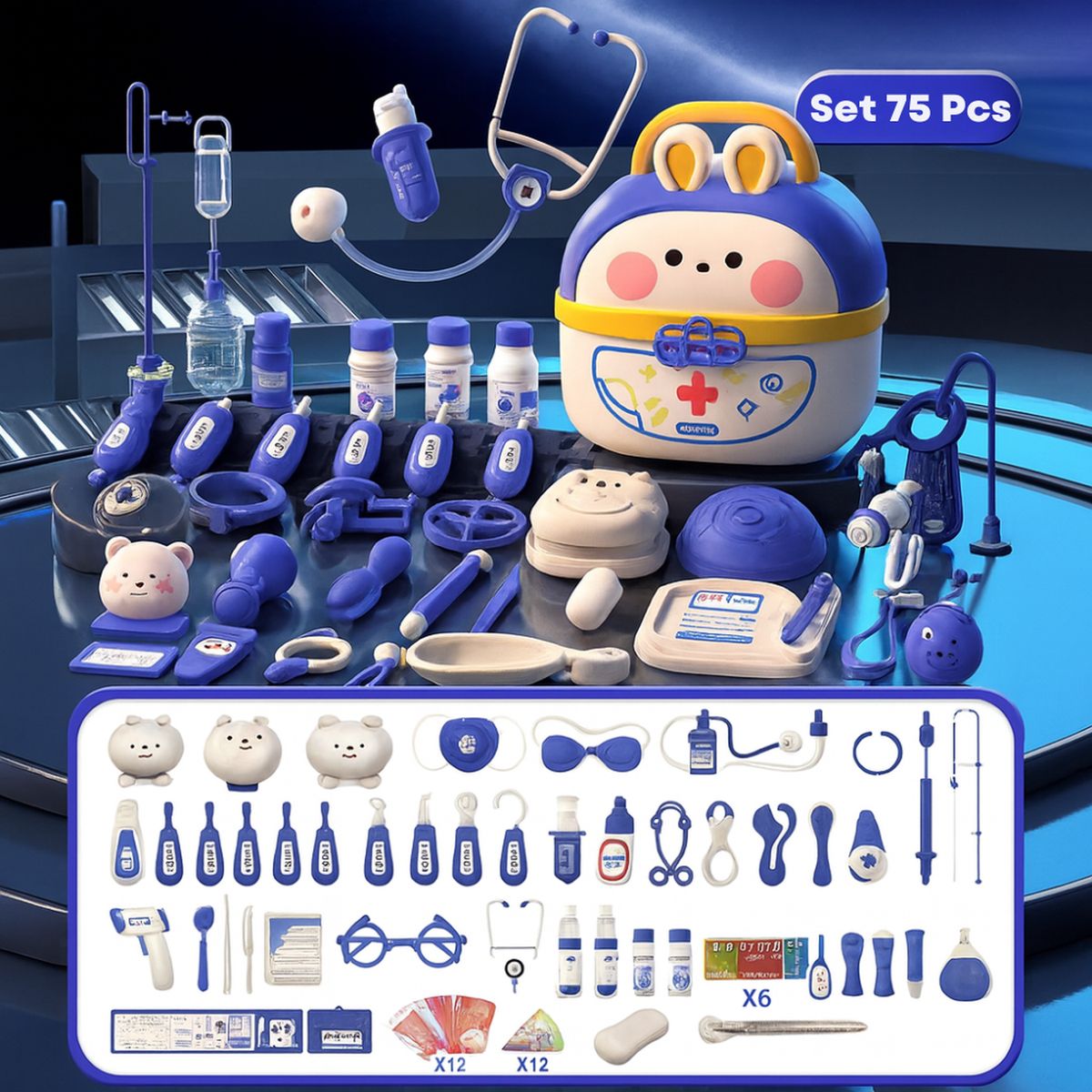 GENERICO - Maletin Medico Infantil Set Doctor Con 75 Piezas Juguete - Azul