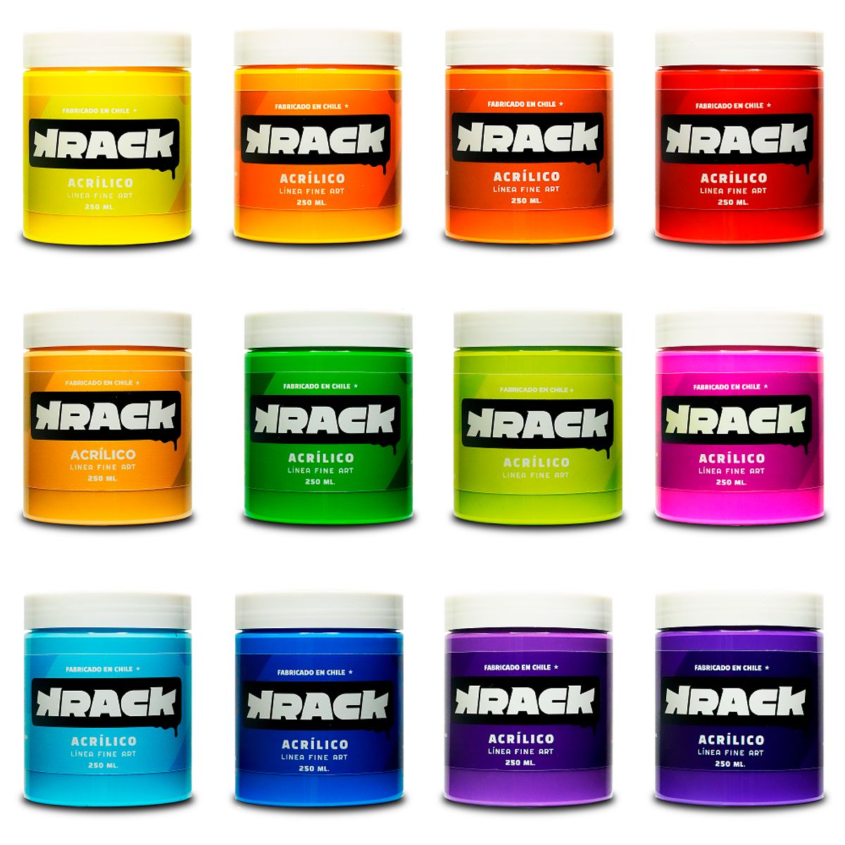 PINTURAS KRACK - Pack Acrílicos Terciario – 12 Colores de 250 ml
