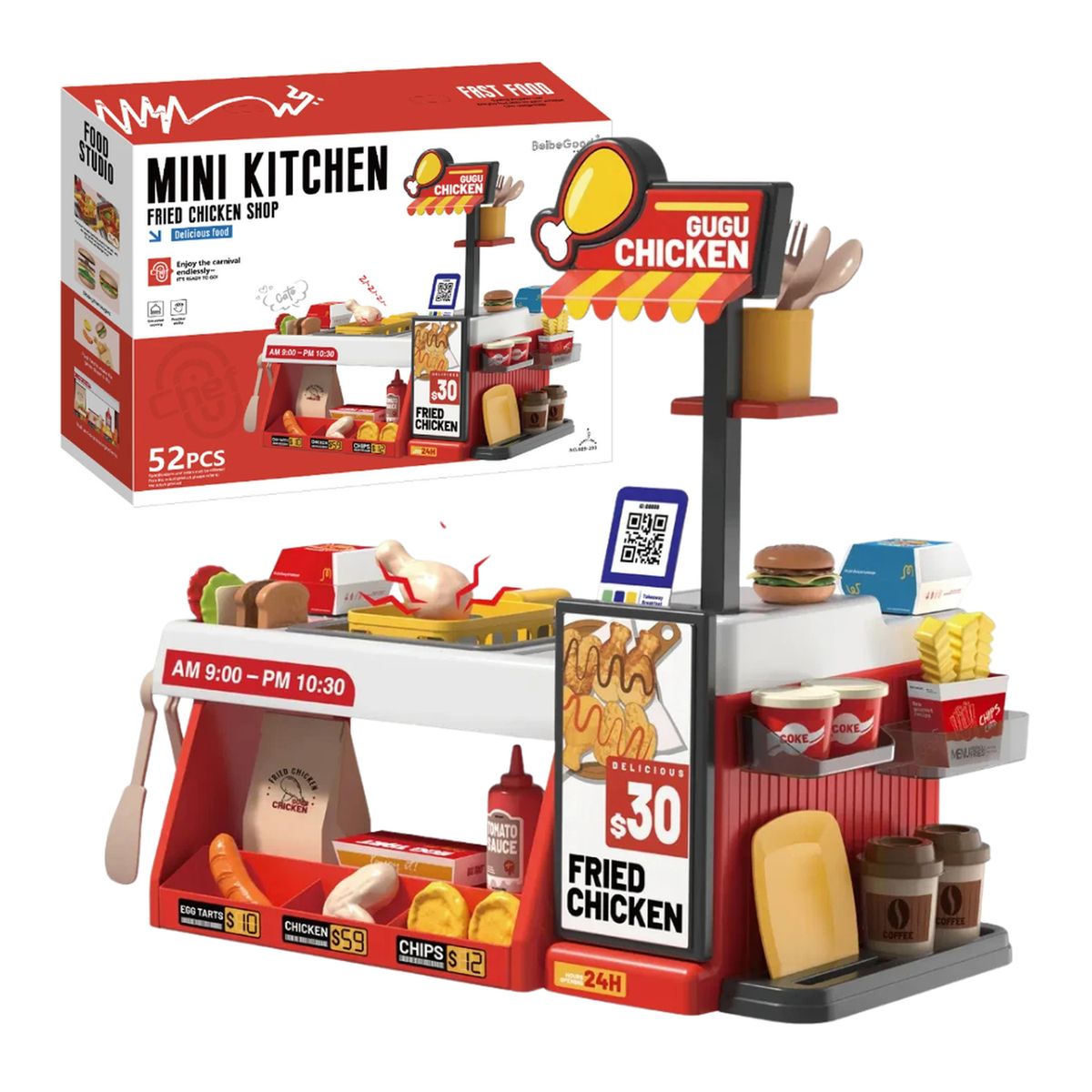 FLIPEREX - Cocina de Juguete Tienda Pollo Frito 52 Piezas Infantil