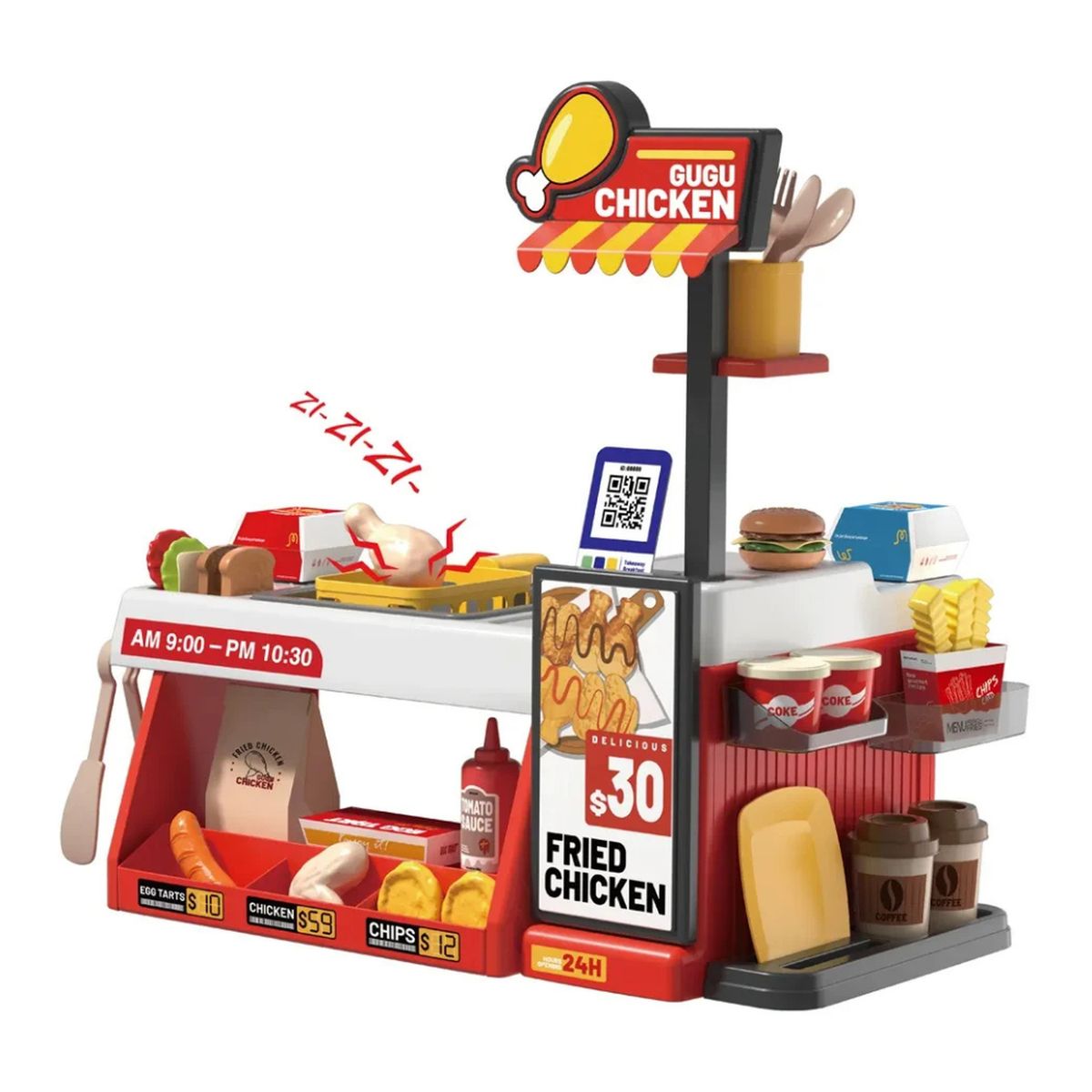 FLIPEREX - Cocina de Juguete Tienda Pollo Frito 52 Piezas Infantil