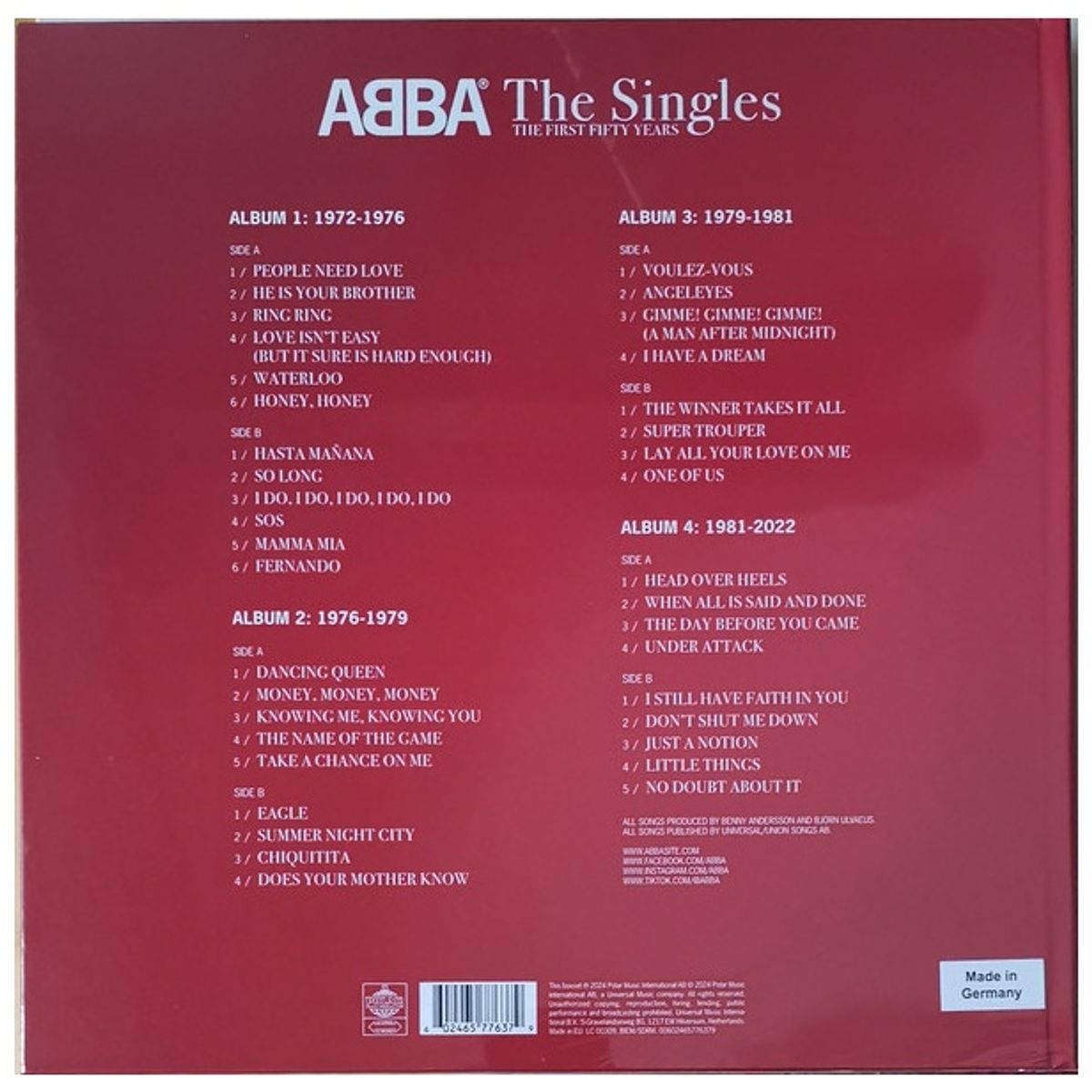 HITWAY MUSIC - ABBA - SINGLES  THE FIRST FIFTY YEARS 4LP BOX SET - VINILO