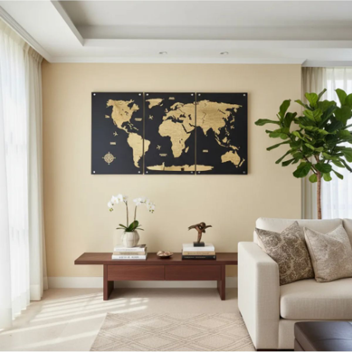 LOS REGALONES - Cuadro Mapa Mundo Tipo Espejo Con Sus Capitales 70x130 Cm