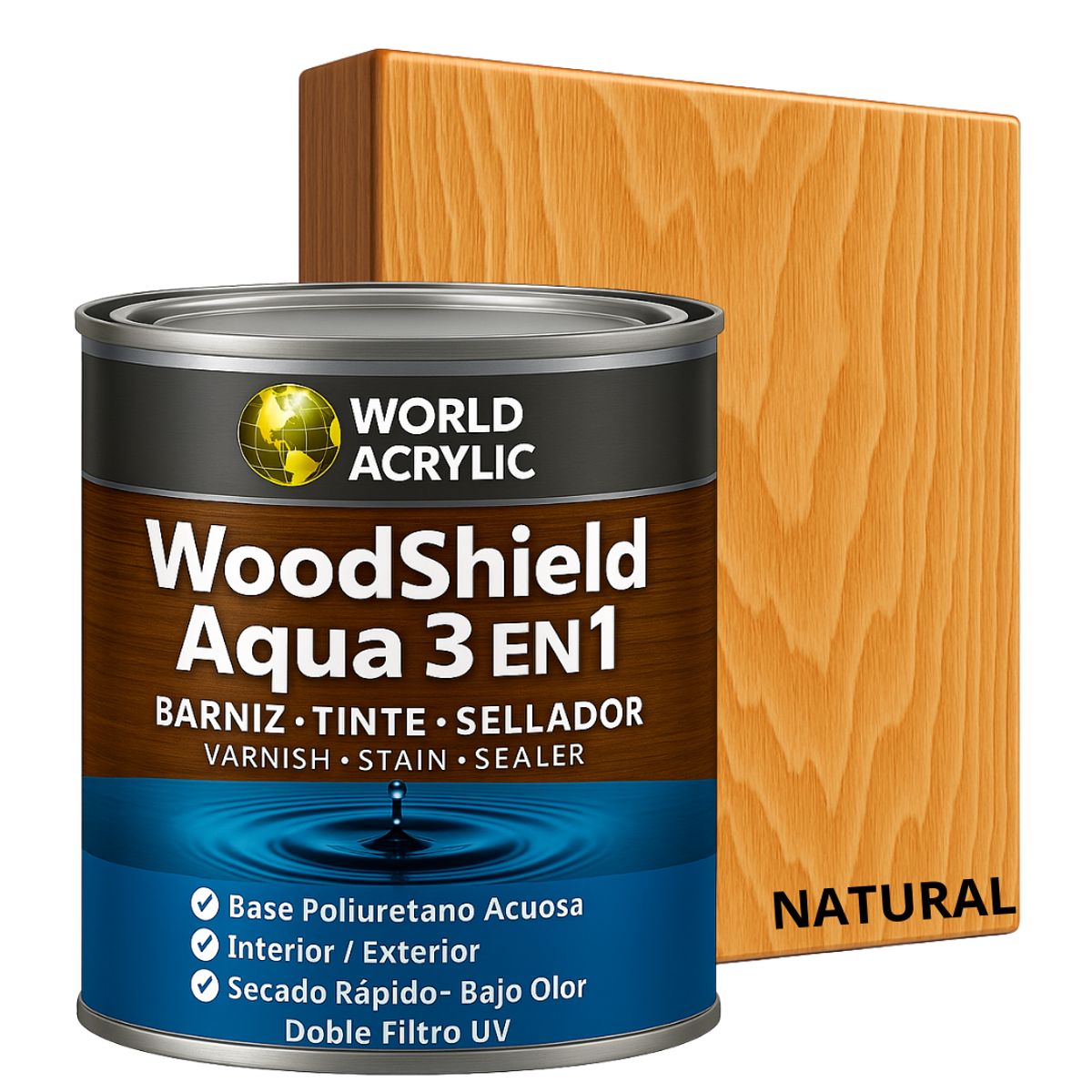 KENT - BARNIZ MADERAS WoodShield Aqua 3 en 1- OCTAVO GALÓN - NATURAL