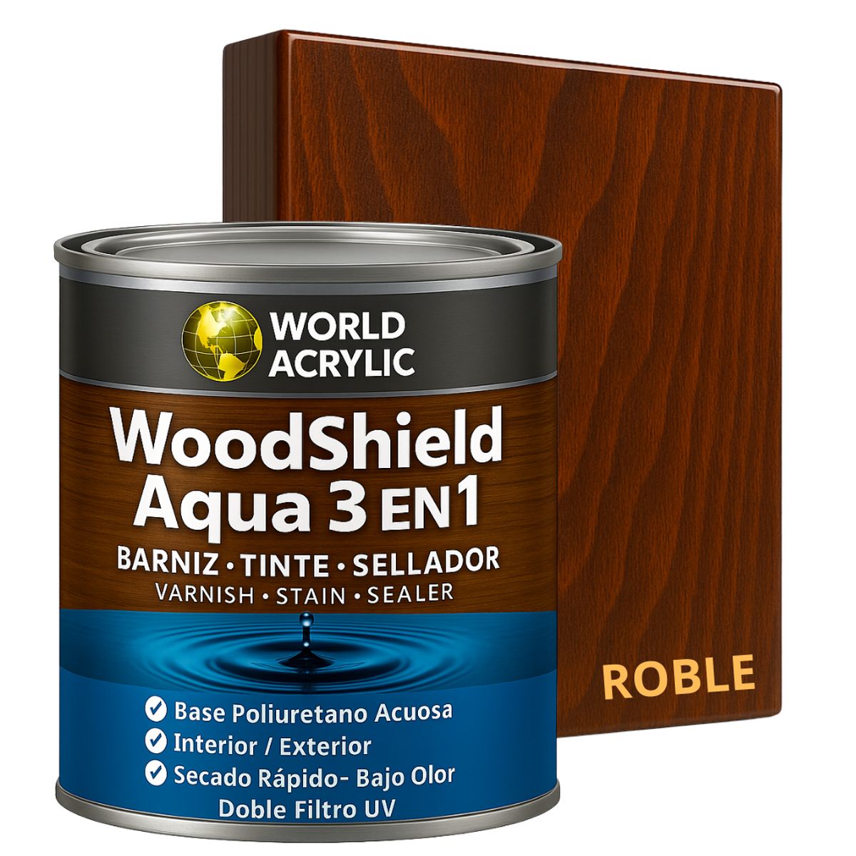 KENT - BARNIZ MADERAS WoodShield Aqua 3 en 1- OCTAVO GALÓN - ROBLE OSCURO