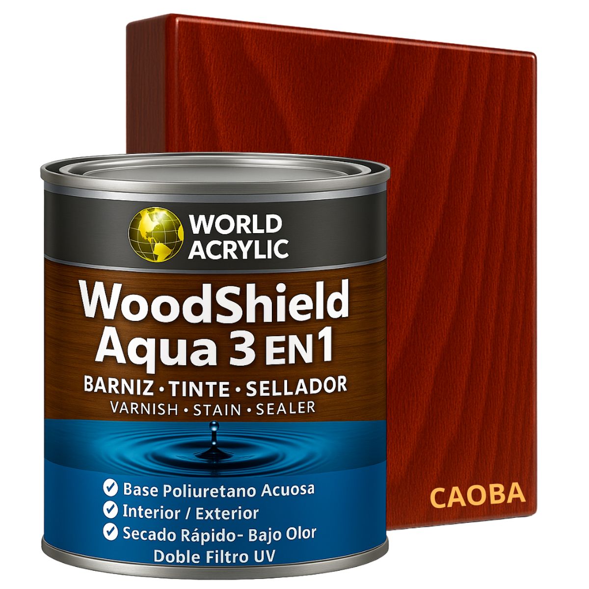 KENT - BARNIZ MADERAS WoodShield Aqua 3 en 1- OCTAVO GALÓN - CAOBA