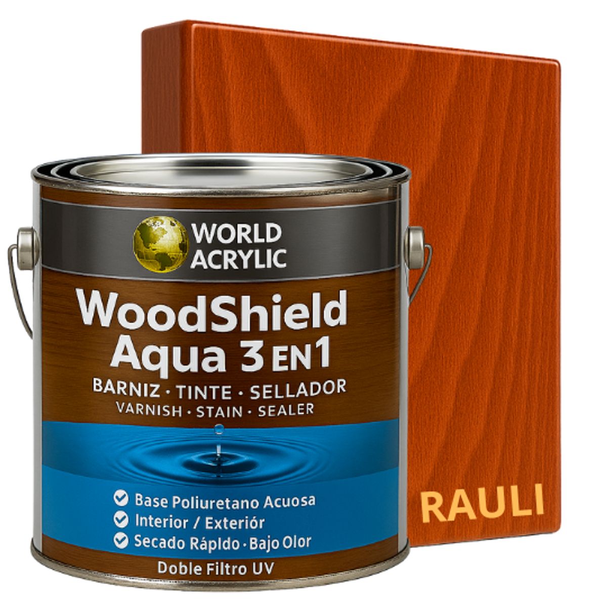 KENT - BARNIZ MADERAS WoodShield Aqua 3 en 1- 1000CC - RAULI
