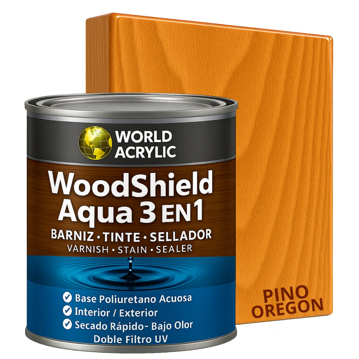 KENT - BARNIZ MADERAS WoodShield Aqua 3 en 1- 1000CC - PINO OREGÓN