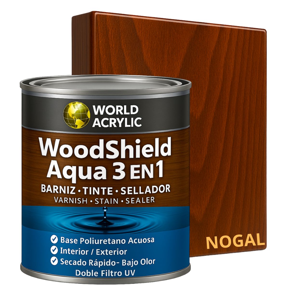 KENT - BARNIZ MADERAS WoodShield Aqua 3 en 1- 1000CC - NOGAL