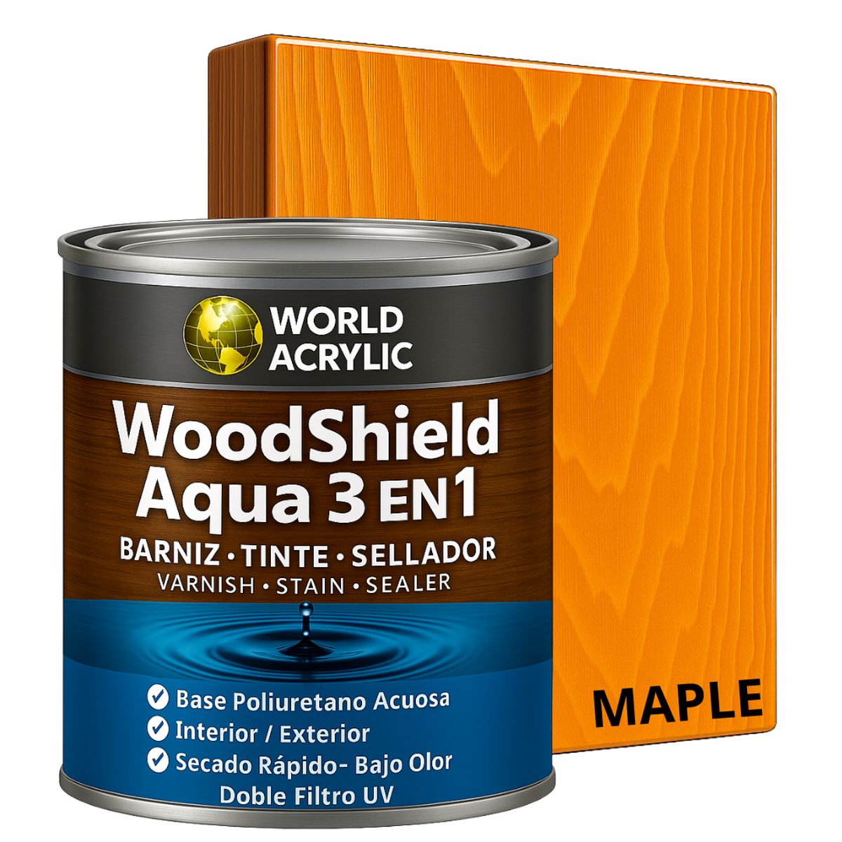 KENT - BARNIZ MADERAS WoodShield Aqua 3 en 1- 1000CC - MAPLE
