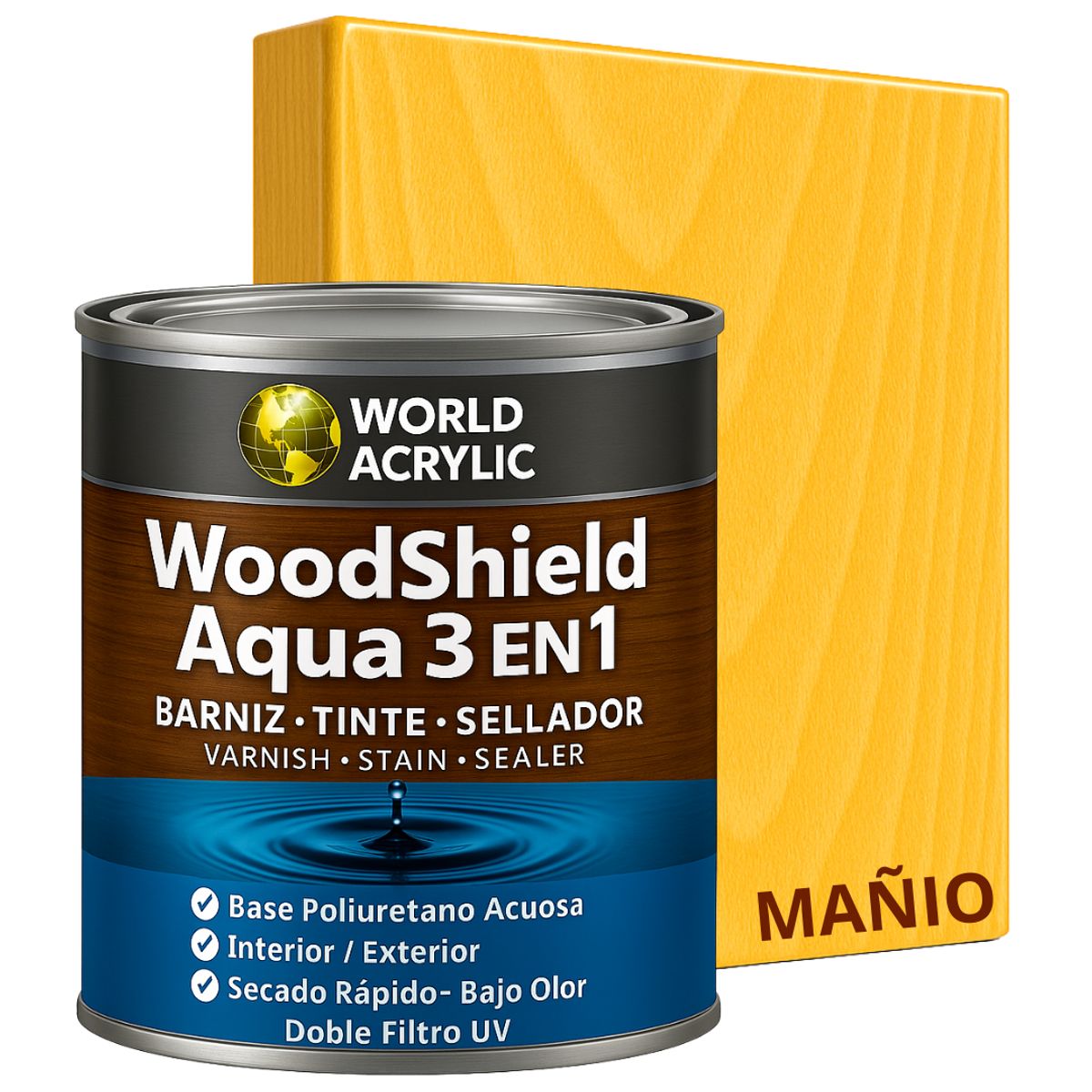 KENT - BARNIZ MADERAS WoodShield Aqua 3 en 1- 1000CC - MAÑIO