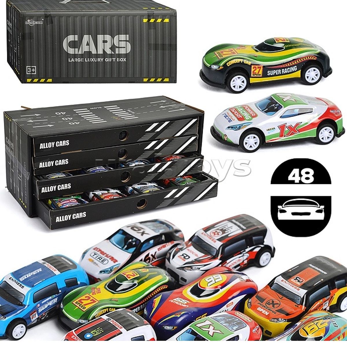 OEM - Set De 48 Autos Metalicos, Con Pull Back, Con Pista Estacion