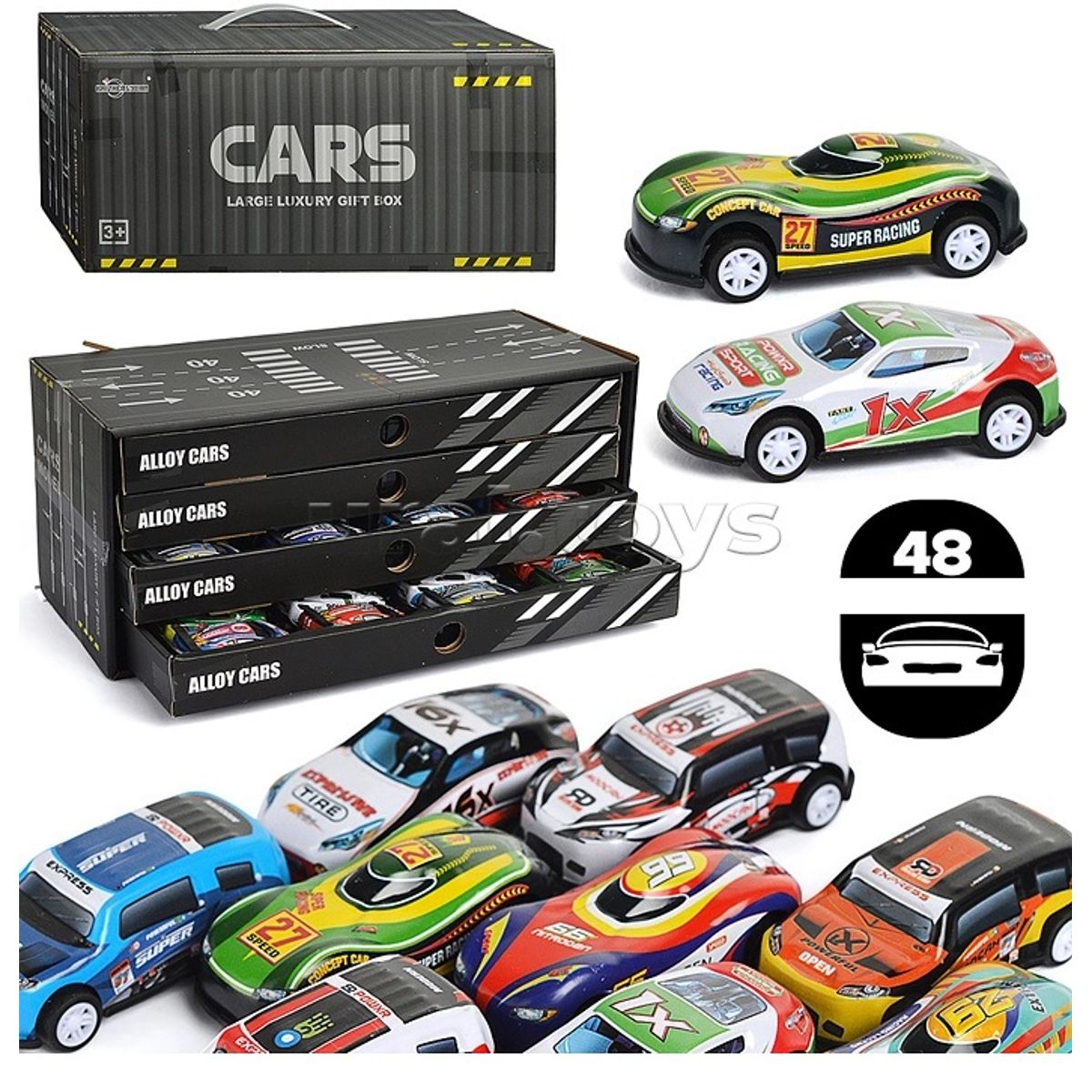 OEM - Set De 48 Autos Metalicos, Con Pull Back, Con Pista Estacion