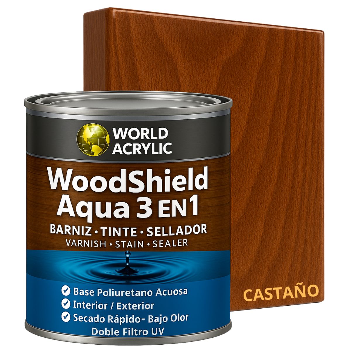 KENT - BARNIZ MADERAS WoodShield Aqua 3 en 1- 1000CC - CASTAÑO