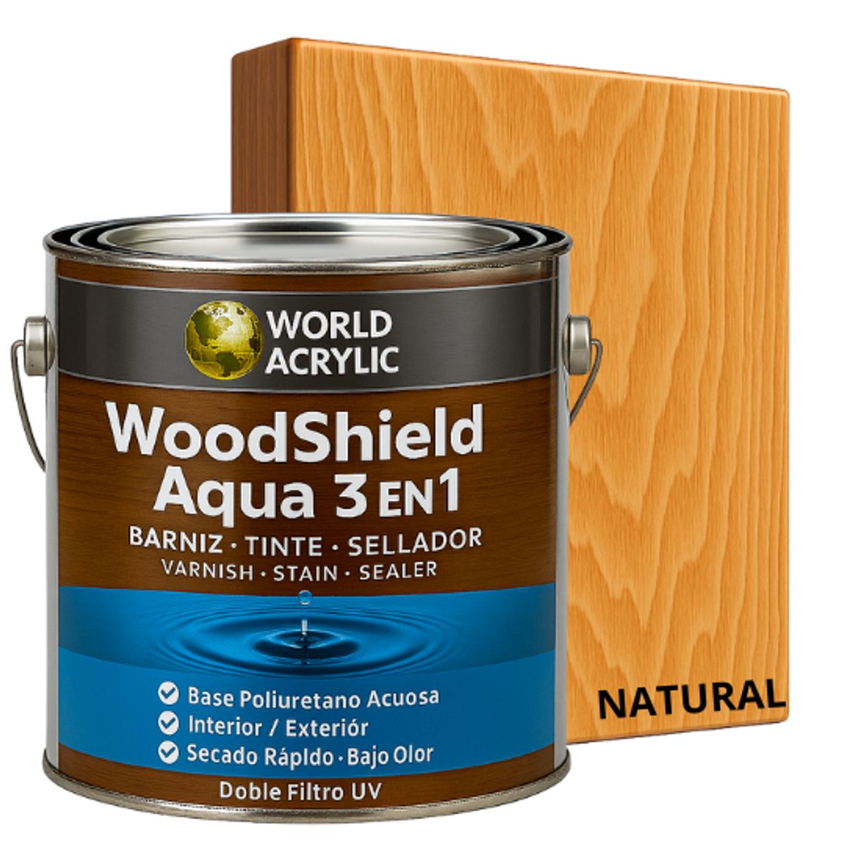 KENT - BARNIZ MADERAS WoodShield Aqua 3 en 1- GALON - NATURAL