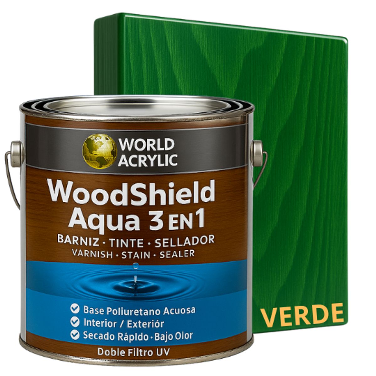 KENT - BARNIZ MADERAS WoodShield Aqua 3 en 1- GALON - VERDE IMPREGNADO