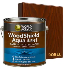 KENT - BARNIZ MADERAS WoodShield Aqua 3 en 1- GALON - ROBLE OSCURO