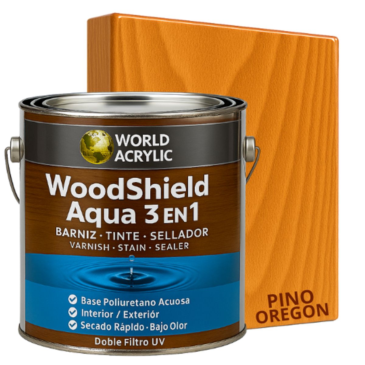KENT - BARNIZ MADERAS WoodShield Aqua 3 en 1- GALON - PINO OREGÓN