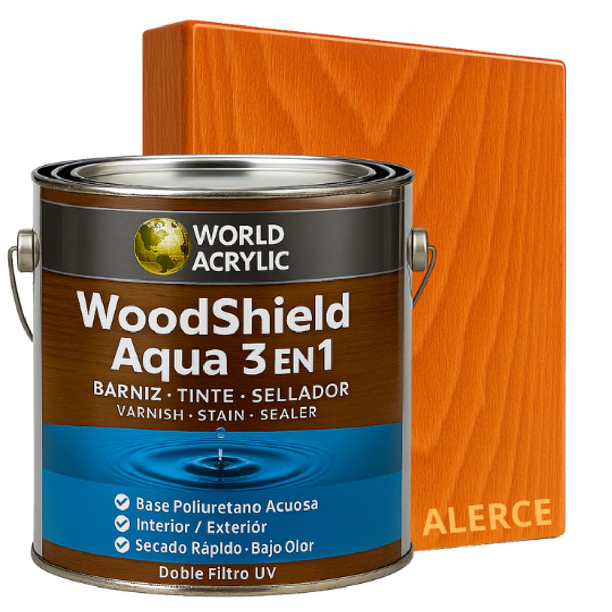 KENT - BARNIZ MADERAS WoodShield Aqua 3 en 1- GALON - ALERCE