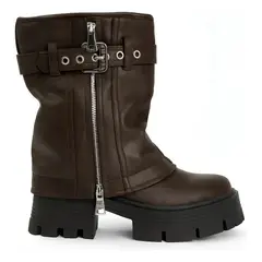 BOVINITA - Bota Mujer Plataforma Marrón Caña Media Cierre Hebilla Urbana Moda