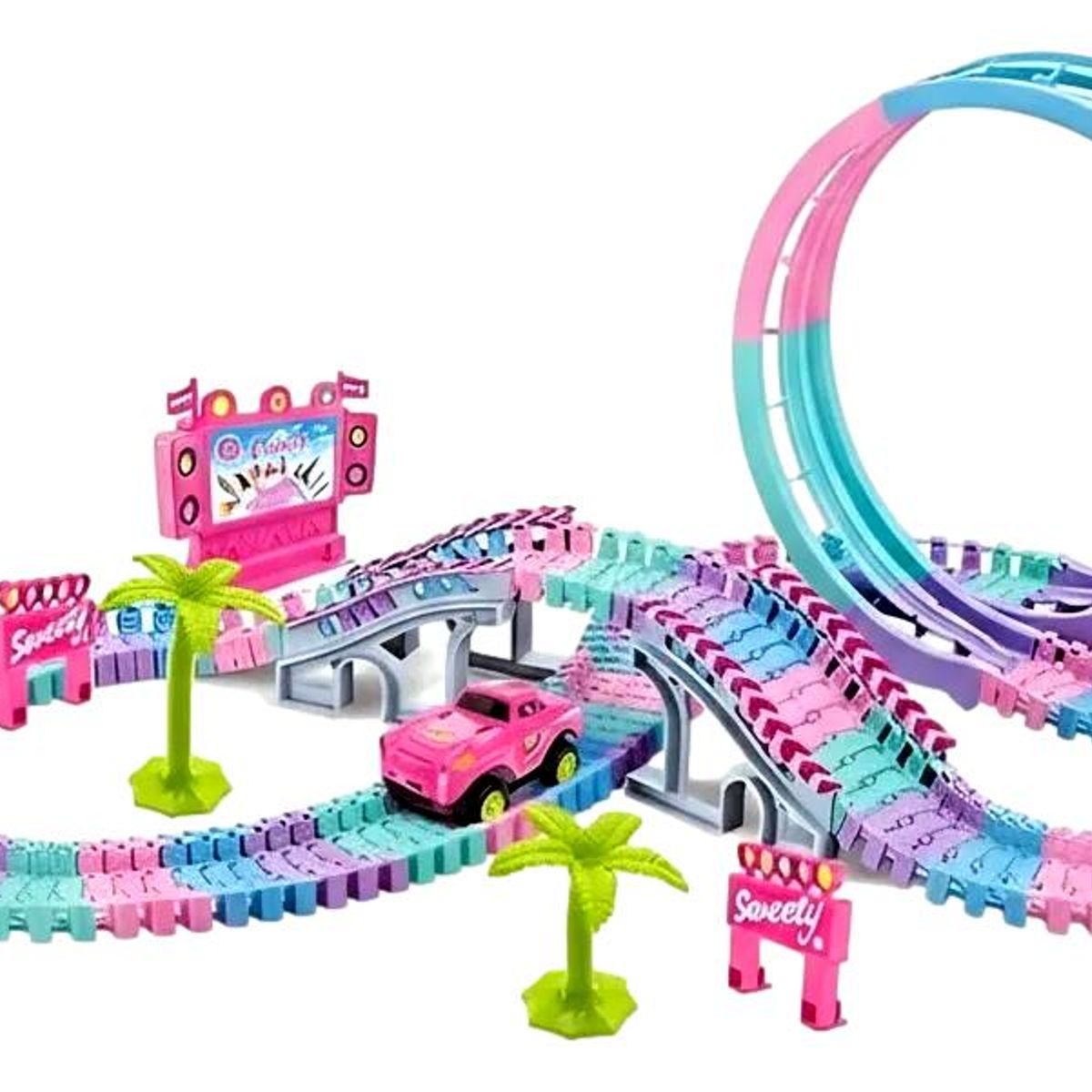 OEM - Pista De Autos Con Loop 144 Piezas Niña Color Rosa/turquesa
