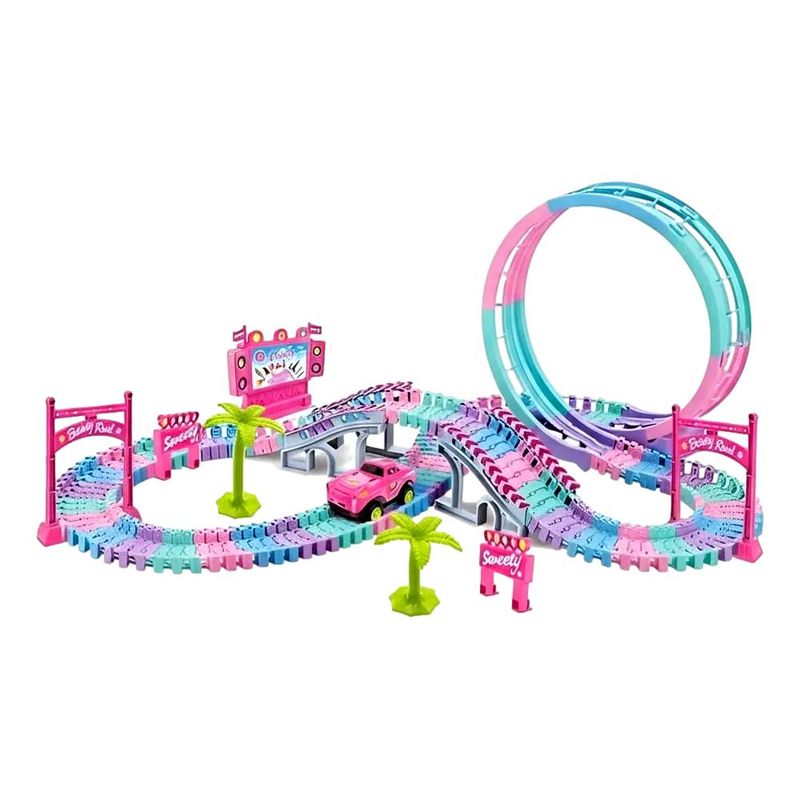 OEM - Pista De Autos Con Loop 144 Piezas Niña Color Rosa/turquesa