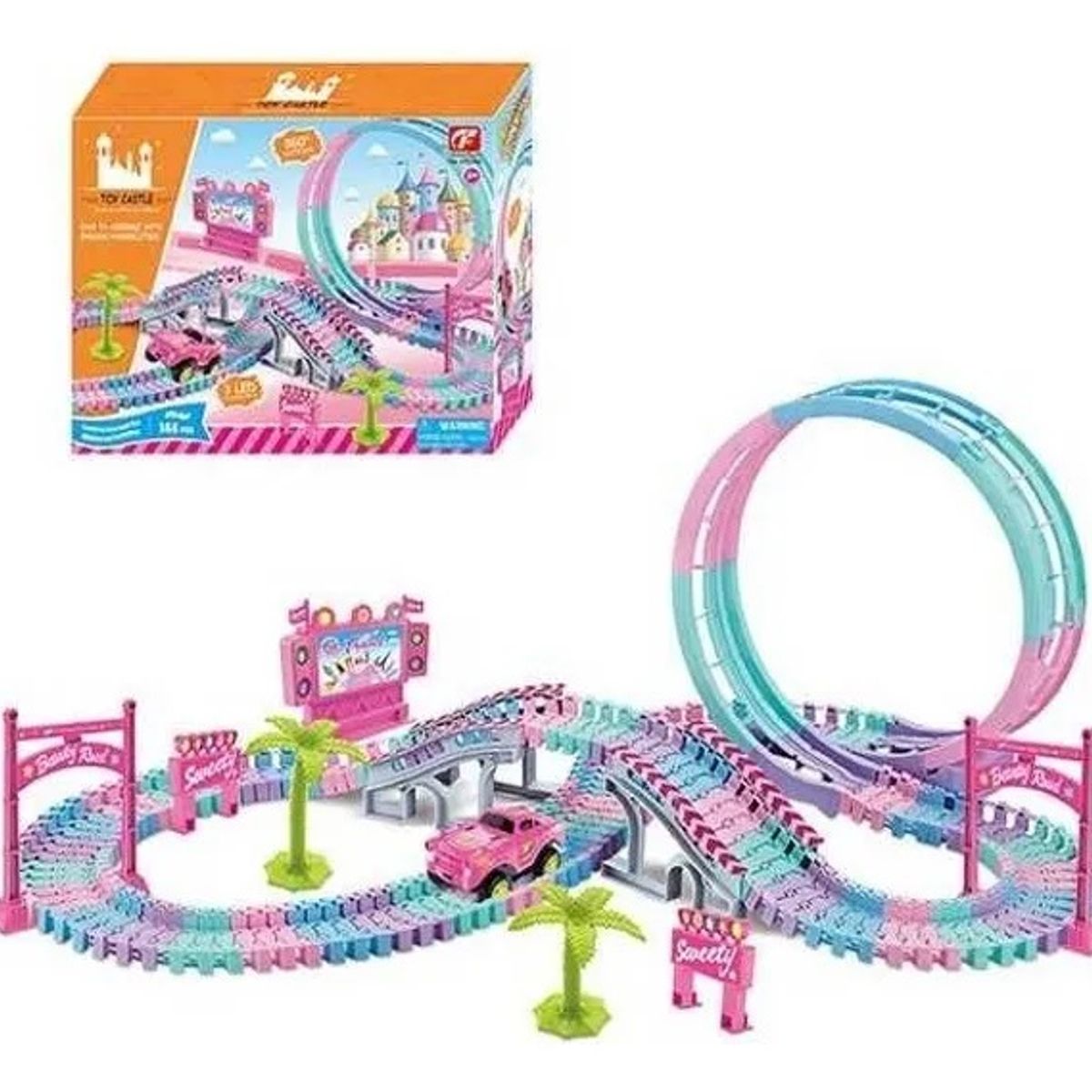 OEM - Pista De Autos Con Loop 144 Piezas Niña Color Rosa/turquesa