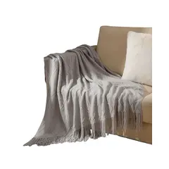GENERICO - Mantas para sofas camas u oficinas con Flecos 127x152 cm Gris_.