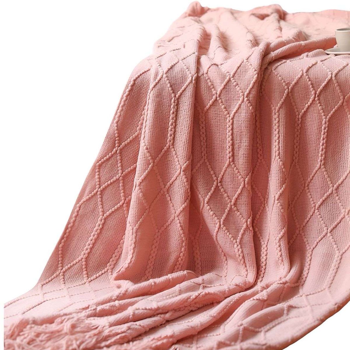 GENERICO - Mantas para sofas camas u oficinas con Flecos 127x152 cm Rosado_.