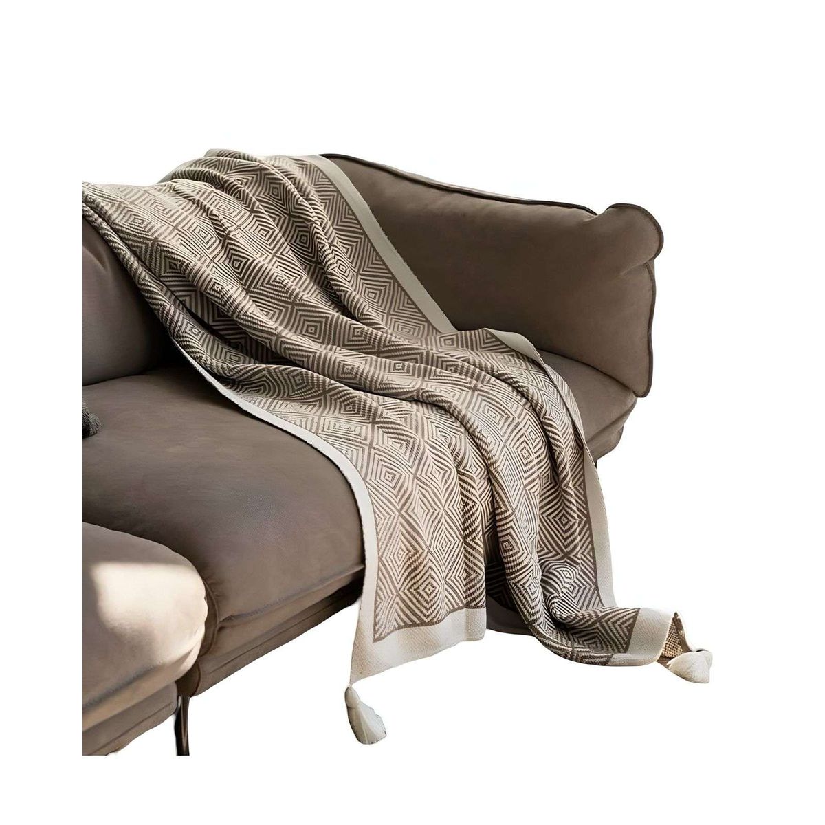 GENERICO - Mantas para sofas camas u oficinas con pompon 130x150 cm Café