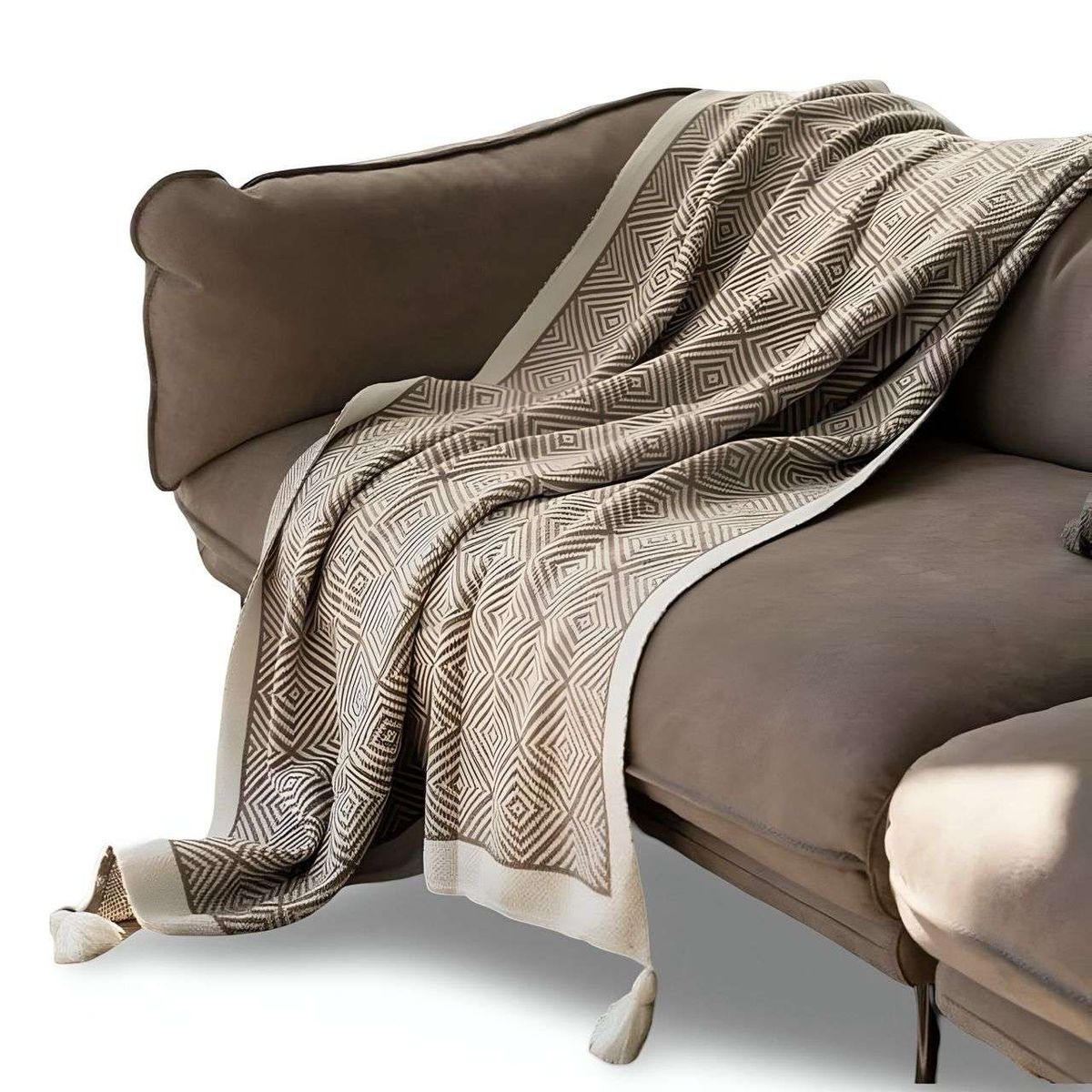 GENERICO - Mantas para sofas camas u oficinas con pompon 130x150 cm Café