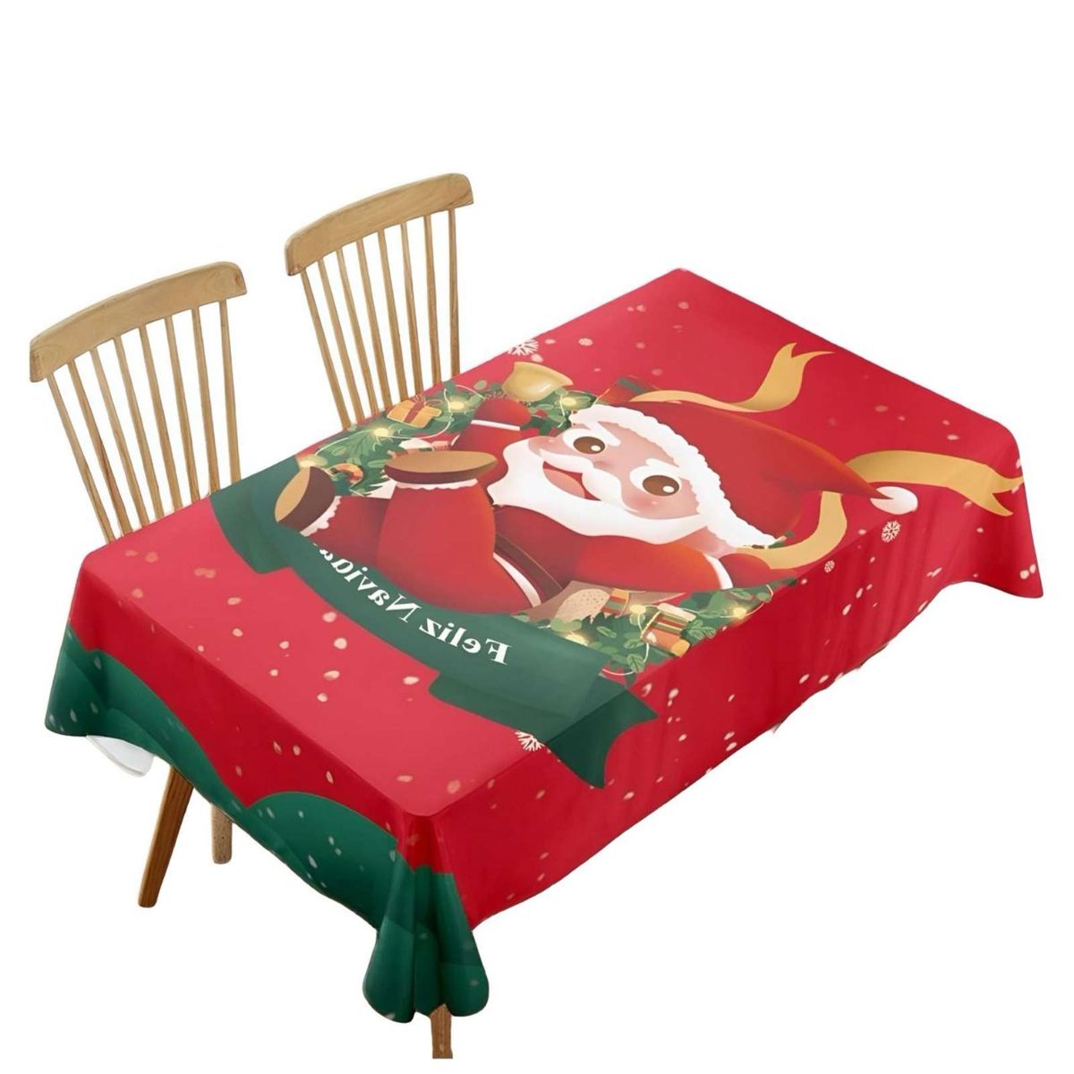 GENERICO - MANTEL DECORATIVO ANTIMANCHAS FELIZ NAVIDAD SANTA