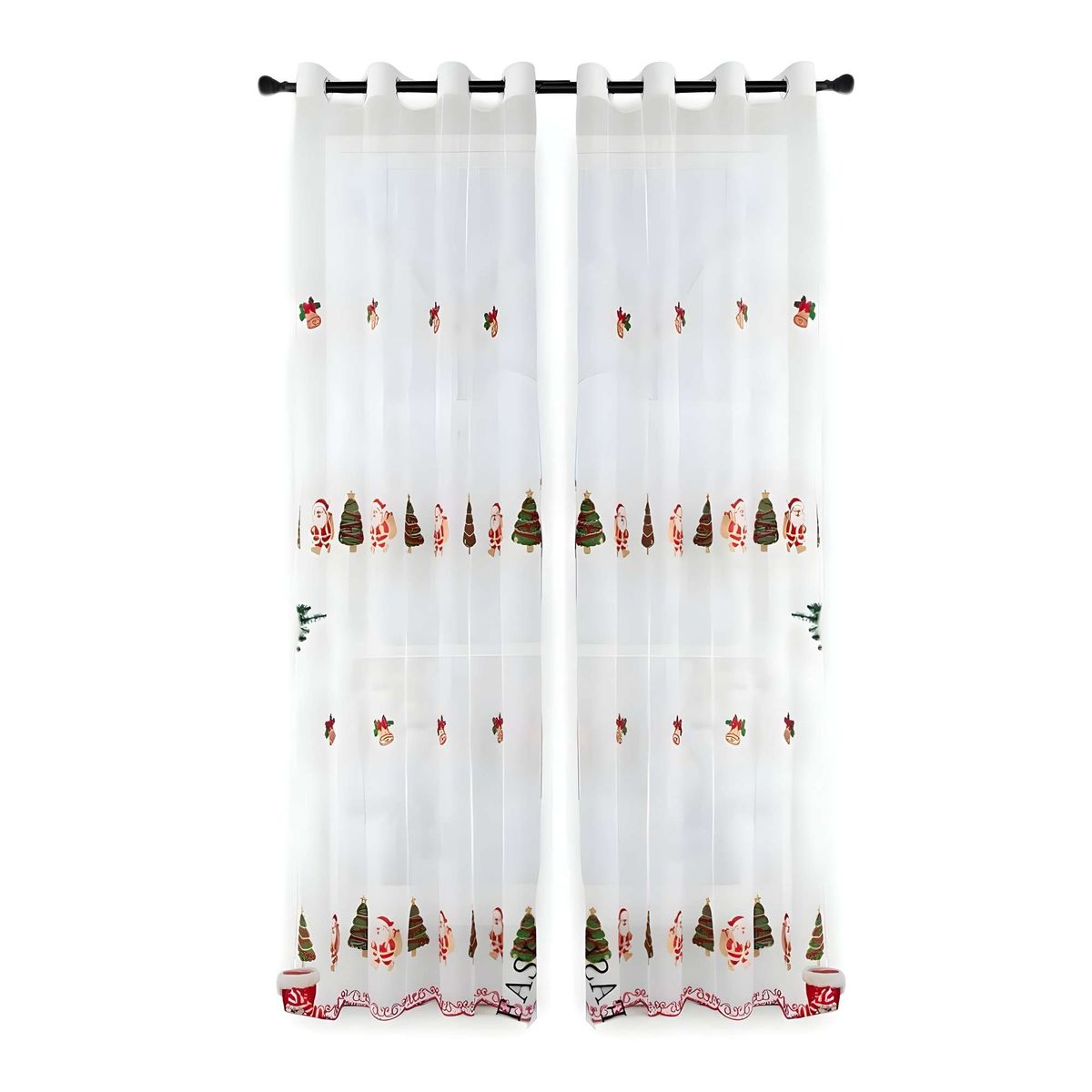 GENERICO - 2 PANEL DE CORTINA VISILLO TRANSPARENTE DISEÑO NAVIDEÑO 140X230 CM V4