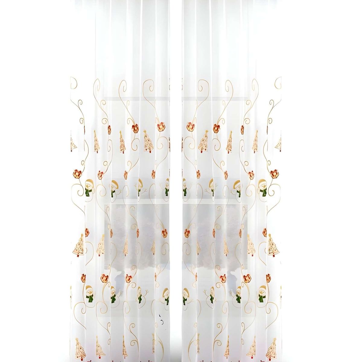 GENERICO - 2 PANEL DE CORTINA VISILLO TRANSPARENTE DISEÑO NAVIDEÑO 140X230 CM V2