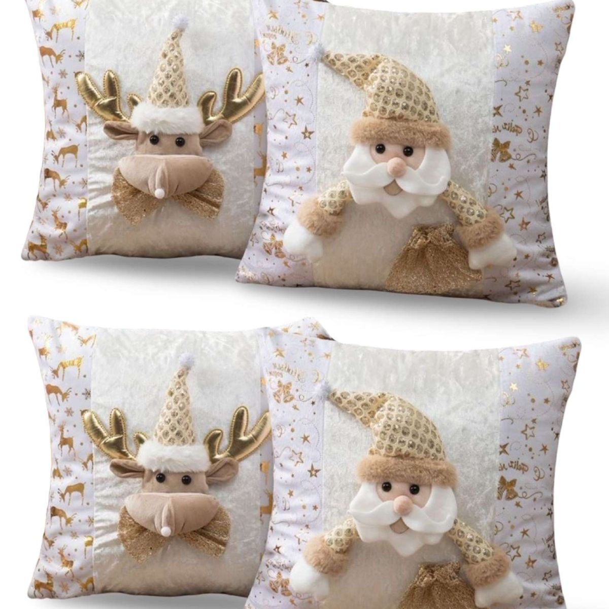 GENERICO - SET DE 4 FUNDAS DE COJIN PARA NAVIDAD 3D   B8