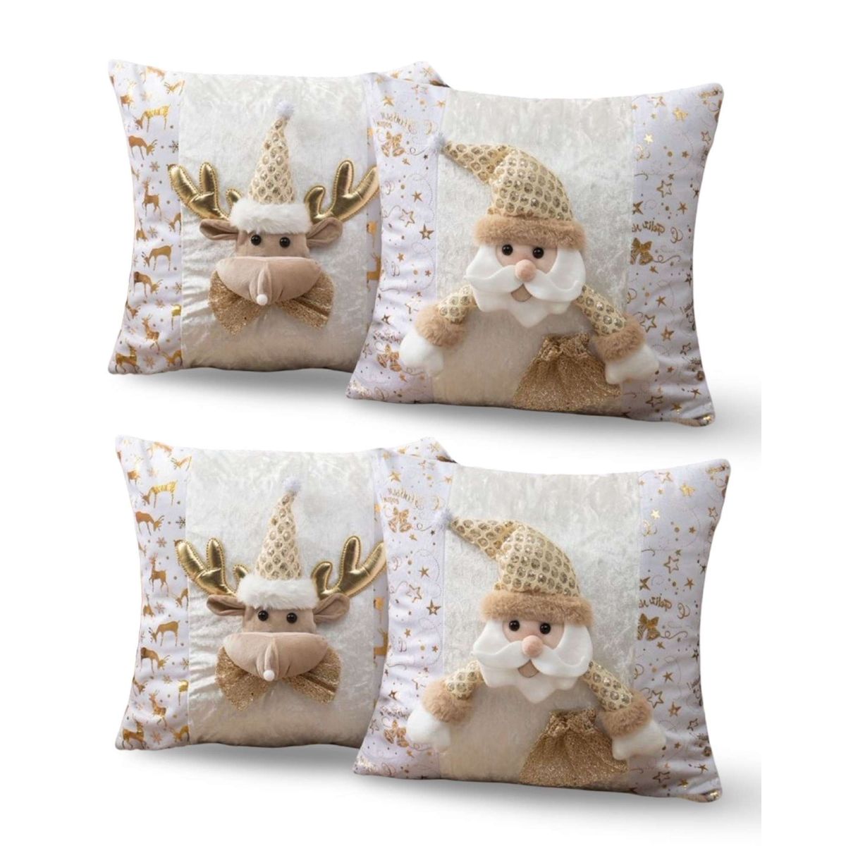 GENERICO - SET DE 4 FUNDAS DE COJIN PARA NAVIDAD 3D   B8